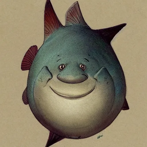 Image similar to ( ( ( ( ( obese rotund flabby cartoon catfish. muted colors. ) ) ) ) ) by jean - baptiste monge!!!!!!!!!!!!!!!!!!!!!!!!!!! byjames gilleard