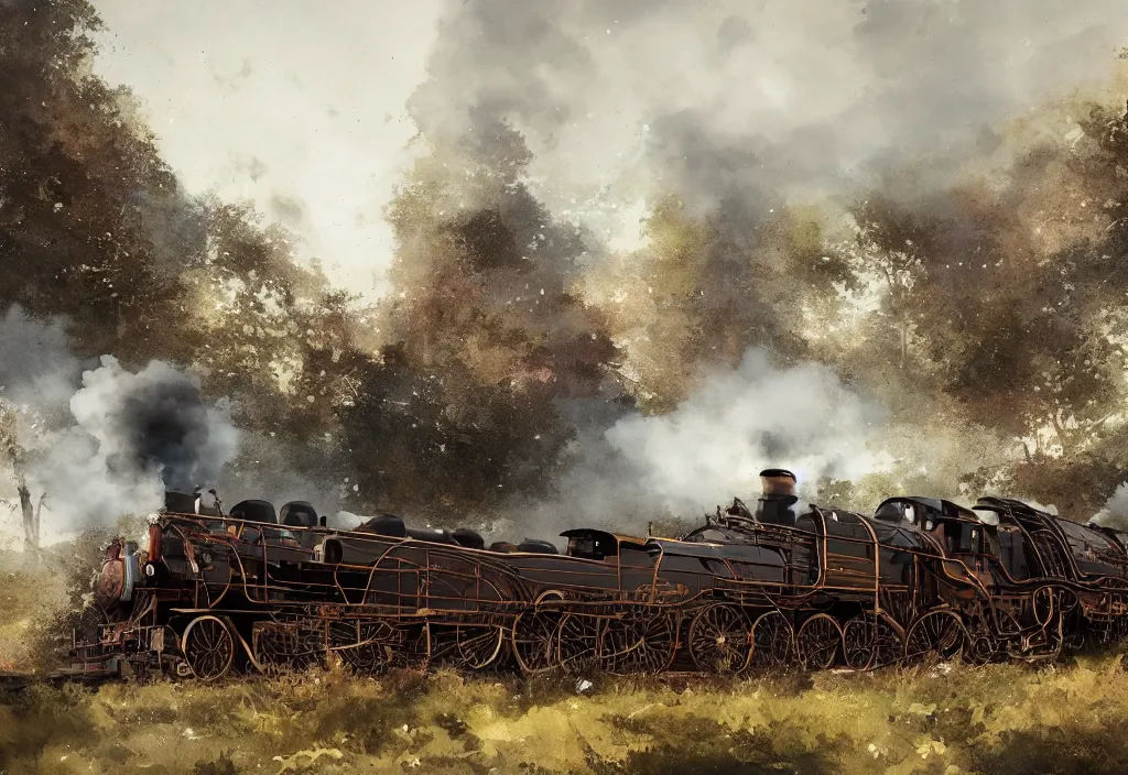 Prompt: a 1 9 th century steam train in a stunning landscape by ismail inceoglu, watercolor, line art, winning - award masterpiece, fantastic, octane render, 8 k hd resolution, high quality image