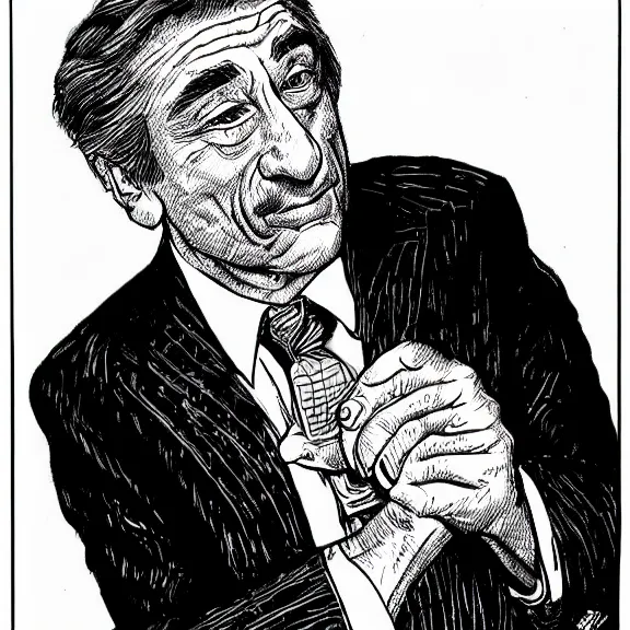 Image similar to a portrait of Robert Deniro drawn by Robert Crumb