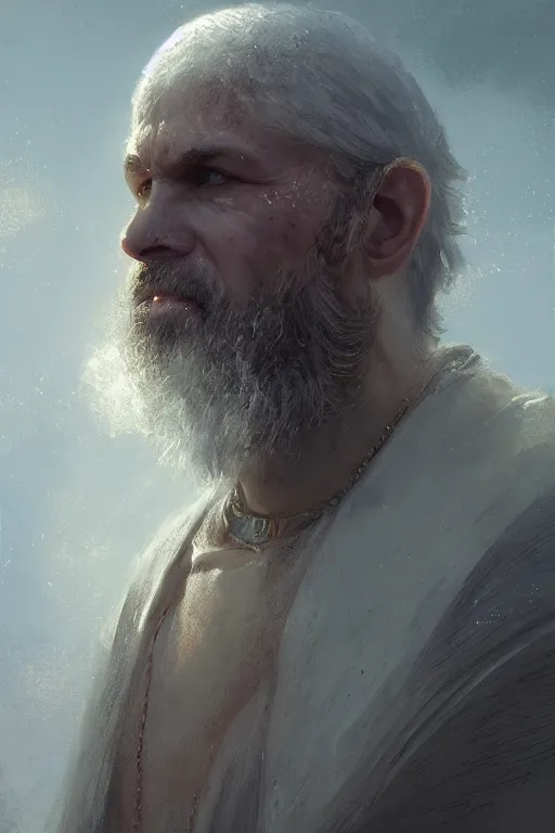 Image similar to Atlantis priest, close-up portrait, devoted, intricate, elegant, volumetric lighting, scenery, digital painting, highly detailed, artstation, sharp focus, illustration, concept art,ruan jia, steve mccurry