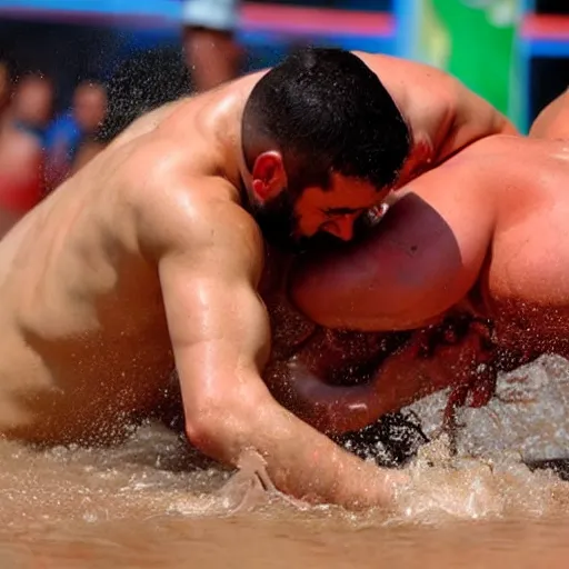 Prompt: turkish oil wrestling