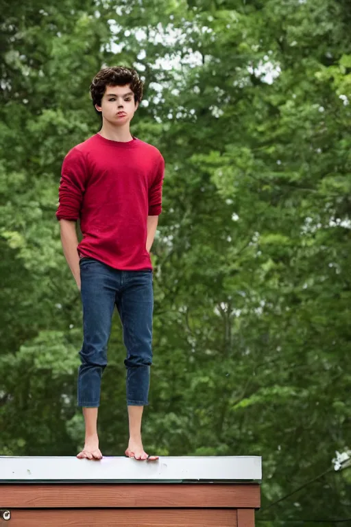 Prompt: skinny young jake t. austin standing on the diving board, red weapon 8 k s 3 5, cooke anamorphic / i lenses, highly detailed, cinematic lighting