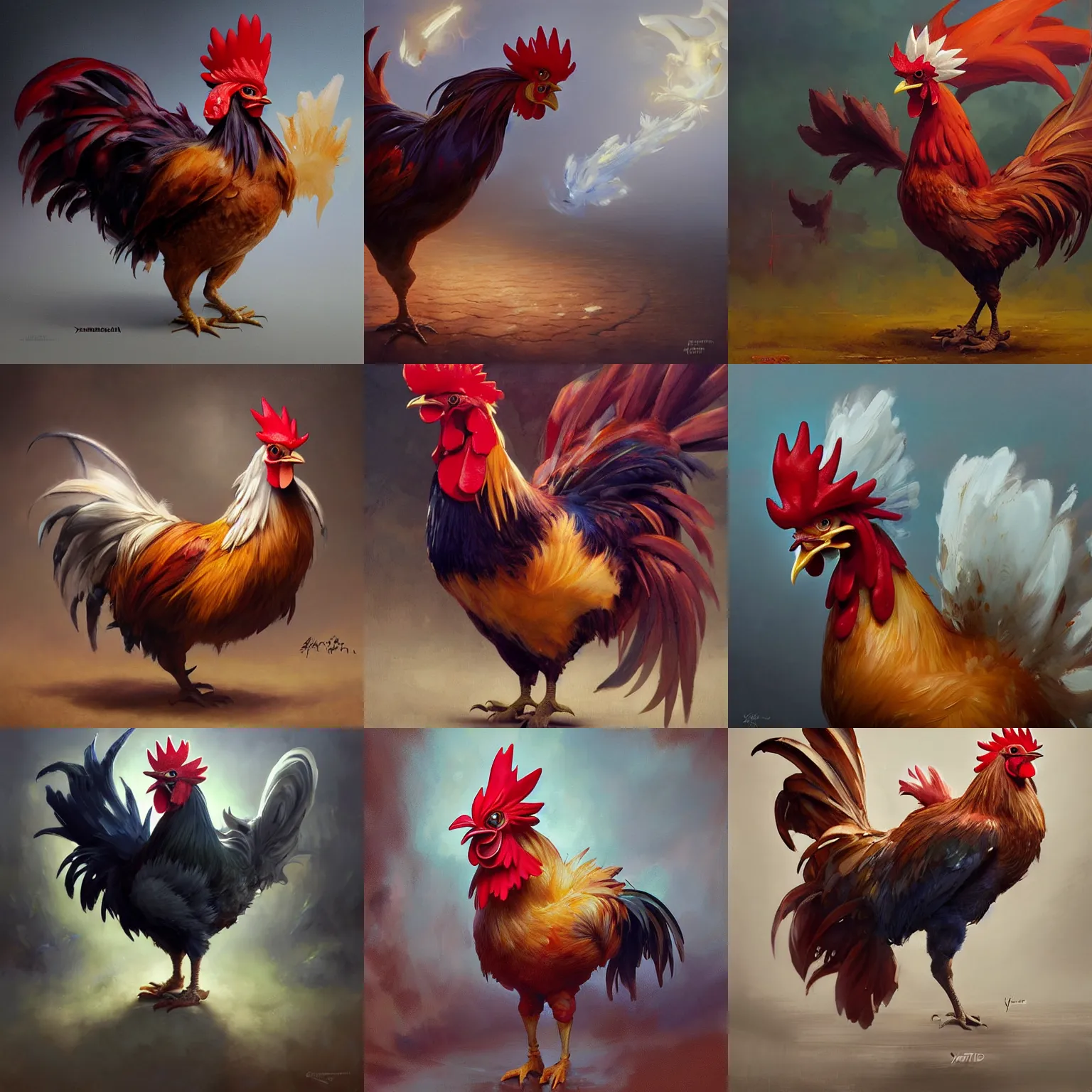 Prompt: expressive oil painting of rooster random pokemon hybrid, smooth, by yoshitaka amano, by greg rutkowski, by jeremyg lipkinng, by artgerm, digital art, octane render