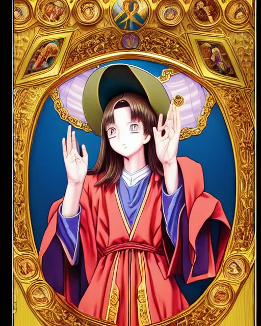 Image similar to a richly detailed color  illustration depicting a pretty teenage woman as a pastor in an Orthodox church, 3D shadowing effect, ultra ornate detail. masterfully illustrated by Akira Toriyama and Mina Petrovic and Range Murata.