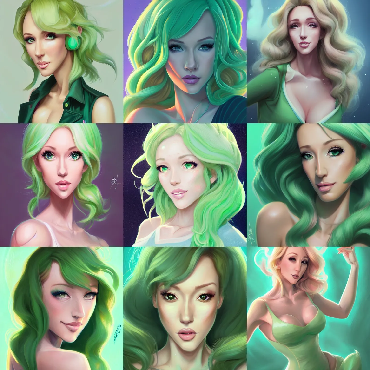 Prompt: a portrait of brandi love, pastel green, art by lois van baarle and loish and ross tran and rossdraws and sam yang and samdoesarts and artgerm and saruei and disney and wlop, digital art, highly detailed, intricate, sharp focus, trending on artstation hq, deviantart, unreal engine 5, 4 k uhd image
