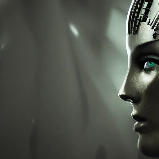 Image similar to very pretty borg queen, moody lighting, shallow depth of field,