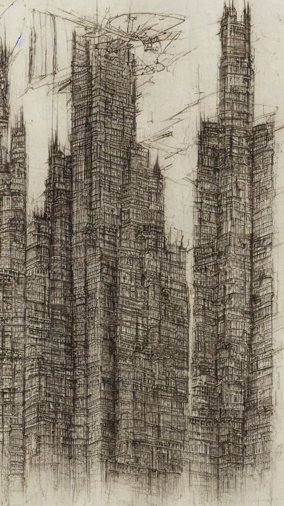 Image similar to architectural design studies of pise tower, schematics, notes, different closeup view, drawn by Leonardo da Vinci, chinese inkpen draw, artistic, intricated details