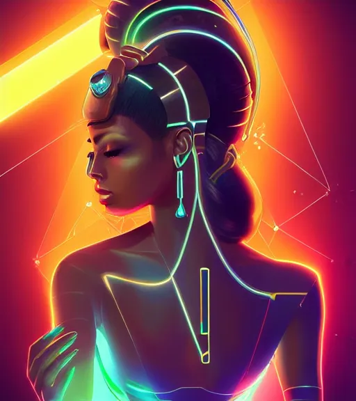 Image similar to symmetry!! egyptian princess of technology, solid cube of light, hard edges, product render retro - futuristic poster scifi, lasers and neon circuits, beautiful brown skin woman egyptian princess, intricate, elegant, highly detailed, digital painting, artstation, concept art, smooth, sharp focus, illustration, dreamlike, art by artgerm