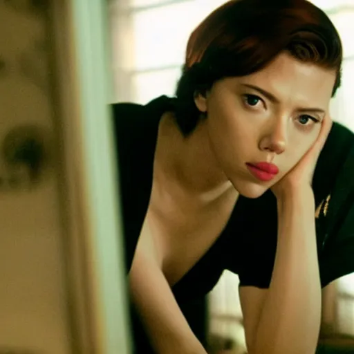 Image similar to intimate movie still of scarlett johansson in wong kar wai chung king express