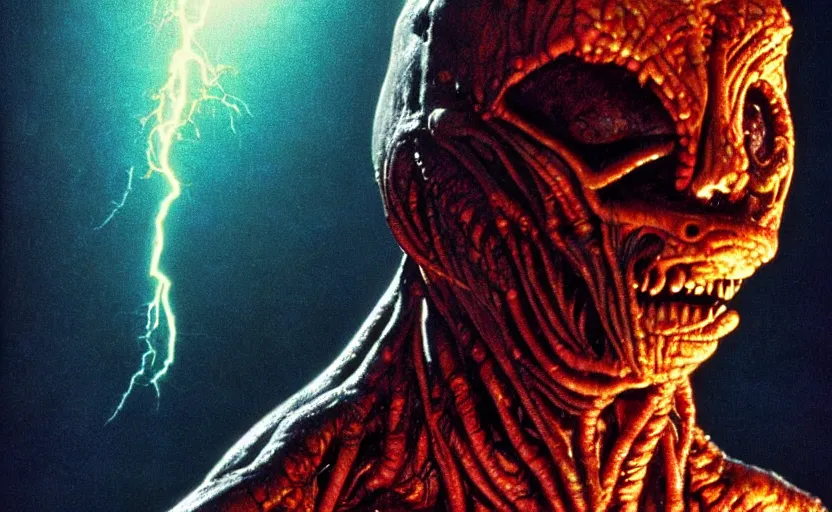 Image similar to an alien monster by john carpenter, by david cronenberg, heavy grain, technicolor, high definition, remastered, portrait, cinematic lightning, argentic, scratches, old, highly detailed, realistic