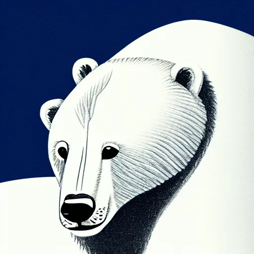 Image similar to book illustration of a wonderful polar bear, book illustration, monochromatic, white background