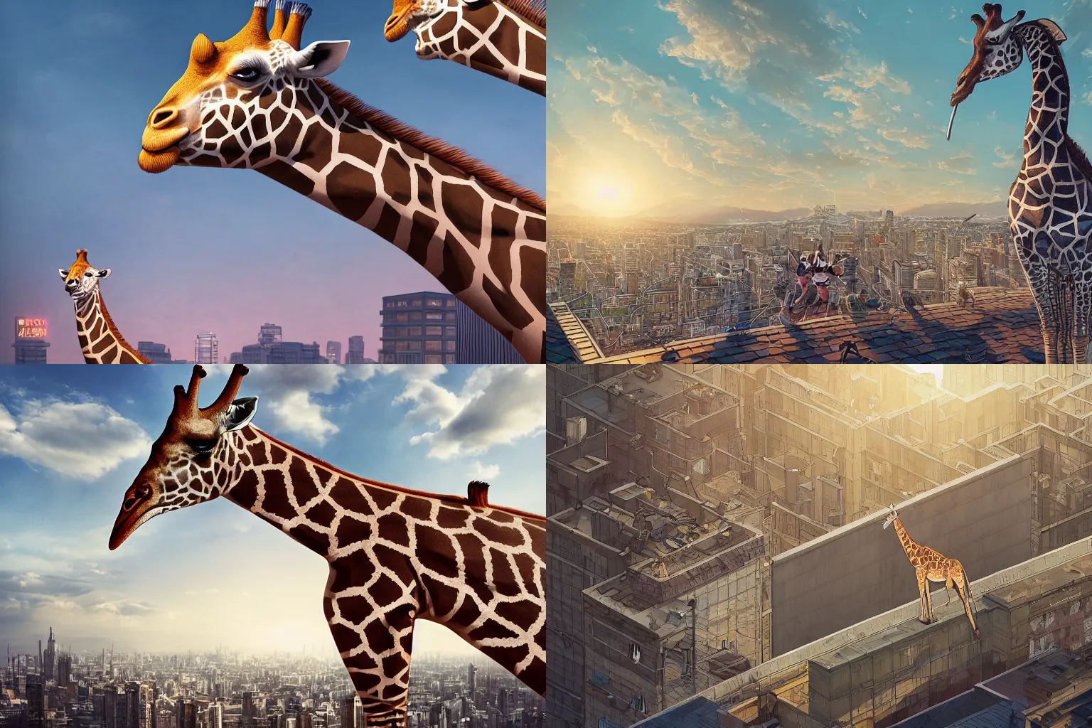 Prompt: portrait isometric drawing, rooftop with a giraffe, intricate, epic lighting, cinematic composition, hyper realistic, 8 k resolution, unreal engine 5, by artgerm, tooth wu, dan mumford, beeple, wlop, rossdraws, james jean, andrei riabovitchev, marc simonetti, yoshitaka amano, artstation