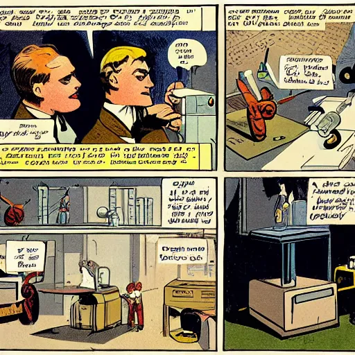 Prompt: a modern comic book page of a Victorian science laboratory