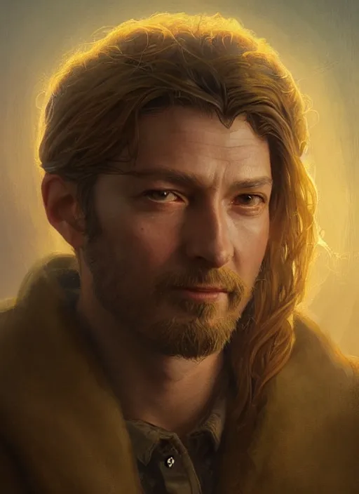 Image similar to Highly detailed portrait of Gabriel Knight, from Sierra adventure game, fantasy art by Greg Rutkowski, Stanley Artgerm, Tom Bagshaw, global illumination, radiant light, detailed and intricate environment