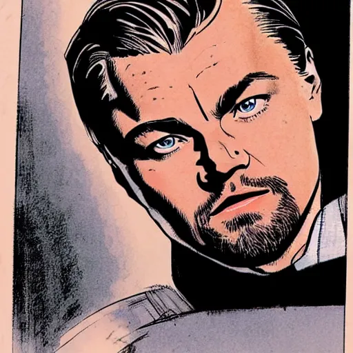 Image similar to the hyper - realistic portrait of leonardo dicaprio in a comic book by frank miller