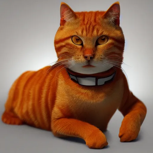 Image similar to an orange tabby cat with a laser collar, artstation, concept art, smooth, sharp focus, illustration, highly detailed, production quality cinema model