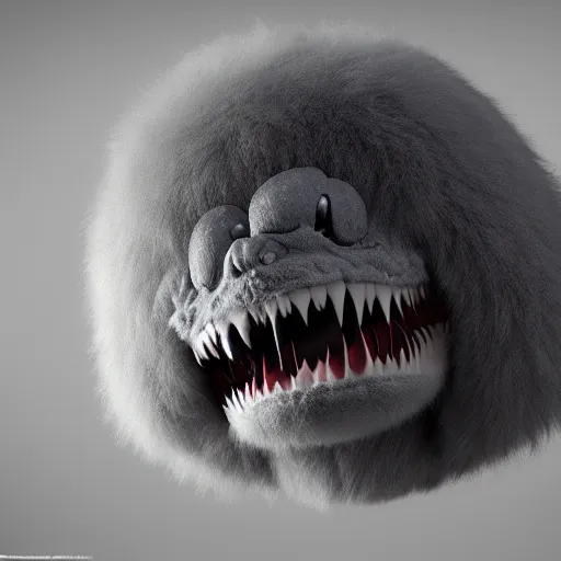 Image similar to cute chthonic fluffy monster by Giger, vray render, 50mm lens, bottom angle