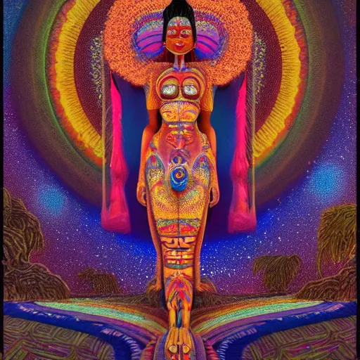Prompt: Full body photo of the most beautiful mayan goddess, in the style of Peter Mohmacher and Mati Klarwein, trending on Artstation, digital art, symmetrical artwork, cinematic, hyper realism, high detail, octane render, 4k, 8k