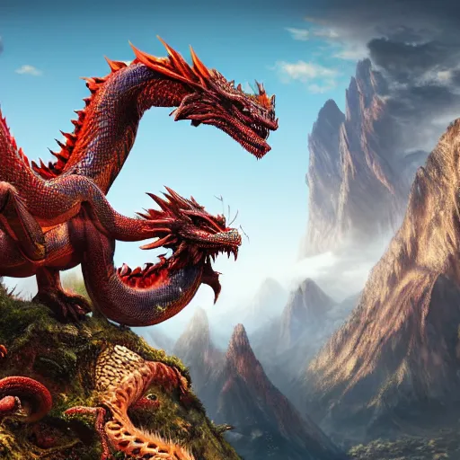 Image similar to a serpentine dragon, majestic, mountains background, ultrafine hyperrealistic detailed illustration by kim jung gi, irakli nadar, intricate linework, sharp focus, bright colors, matte, gujian, final fantasy, unreal engine highly rendered, global illumination, radiant light, intricate environment