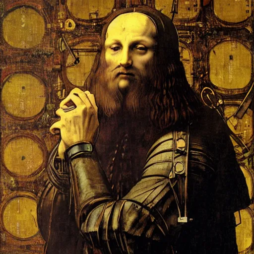 portrait of leonardo da vinci as a stempunk cyborg, | Stable Diffusion ...