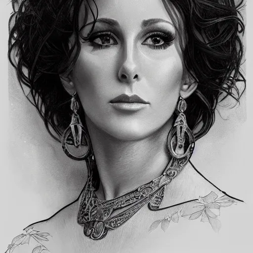 Prompt: amazing lifelike award winning pencil illustration of cher trending on art station artgerm Greg rutkowski alphonse mucha cinematic