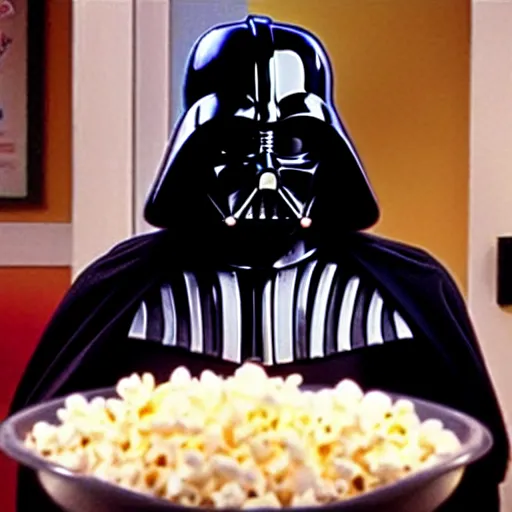 Image similar to darth vader eating popcorn while watching friends