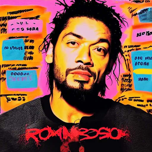 Image similar to roman reigns album cover basquiat style