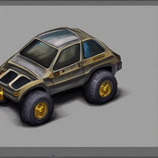 Image similar to 2d concept art of small vehicle by Dawid Michalczyk