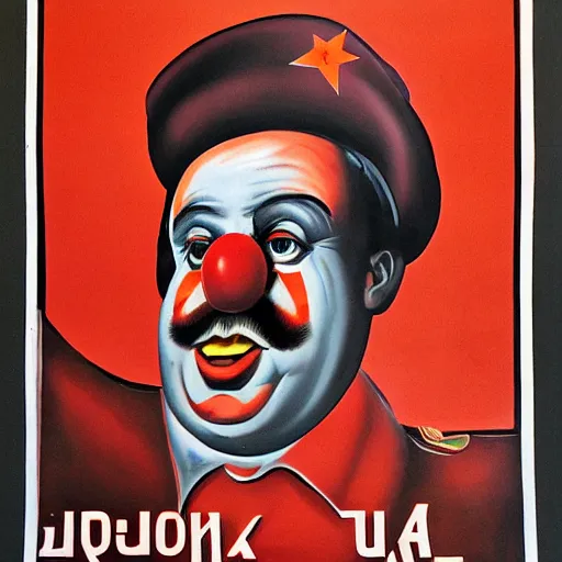 Prompt: communist clown painting, soviet propaganda style, poster, portrait