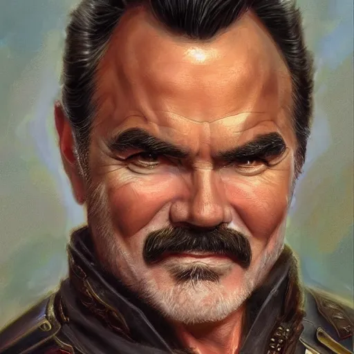 Image similar to burt reynolds as a fantasy D&D character, close-up portrait art by Donato Giancola and James Gurney, digital art, trending on artstation