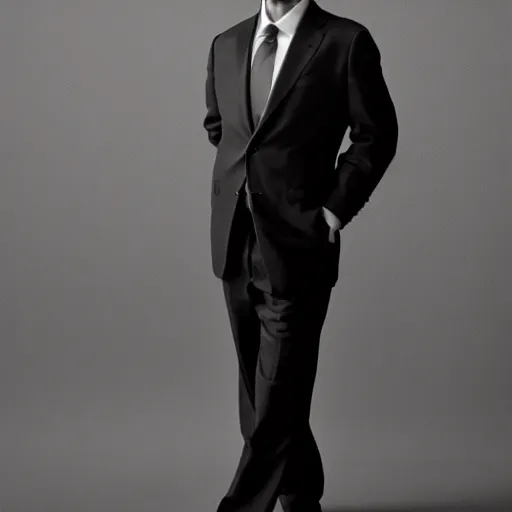 Prompt: portrait of sasuke wearing a suit, by annie leibovitz, sharp detail, studio lighting, black background, serious