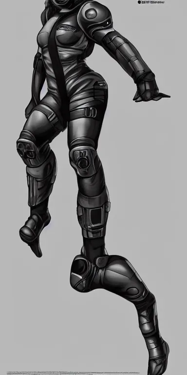 Prompt: full body cinematic shot of a time traveling intelligence agent in a black and greyscale sealed continuity suit, simple and functional with gaiter-style gas mask, resembling splinter cell + metal gear solid by artgerm and wlop