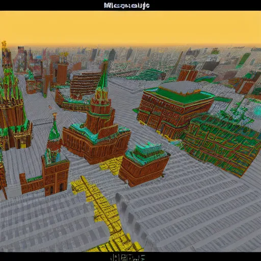 Image similar to moscow in minecraft, raytracing shaders
