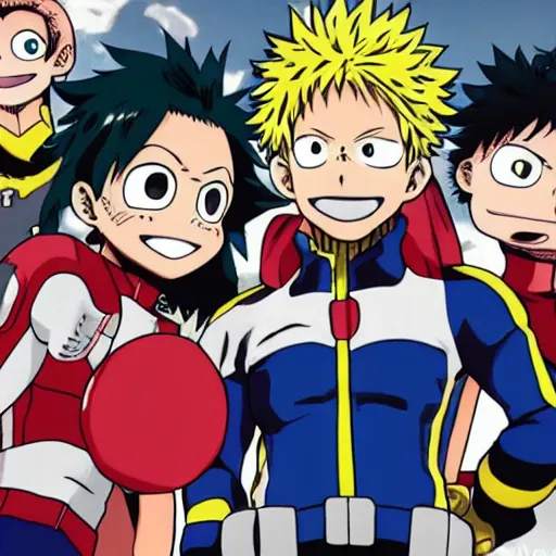 Prompt: my hero academia characters posing for a picture