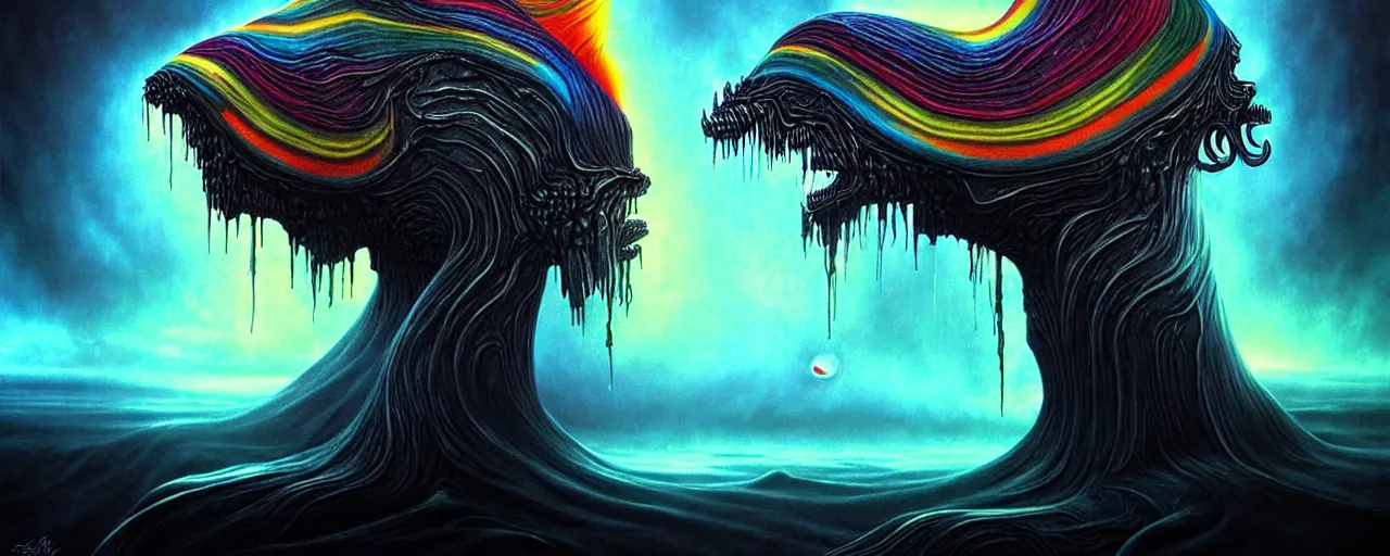 Image similar to whimsical bifrost alchemical creatures, surreal dark uncanny painting by ronny khalil