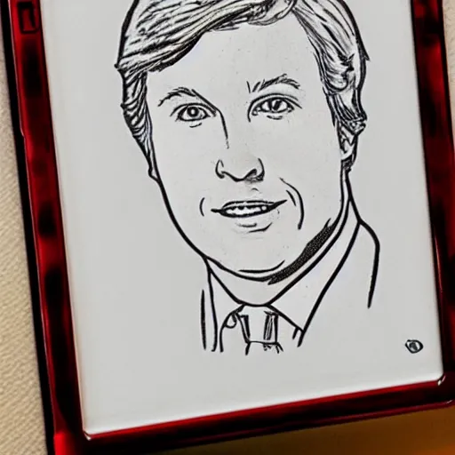 Image similar to Tucker Carlson draw on Etch-a-Sketch