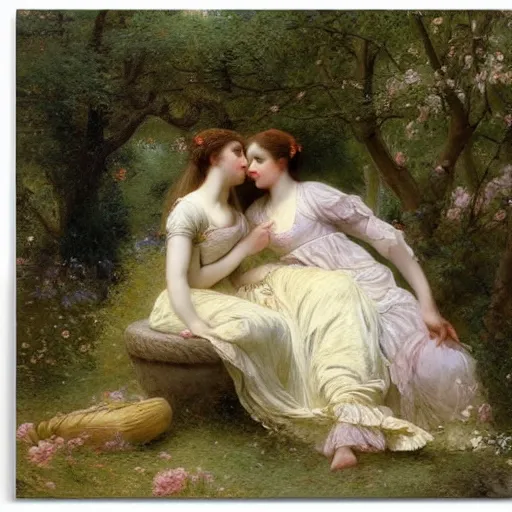 Image similar to Springtime, by Pierre-Auguste Cot, with an adult couple