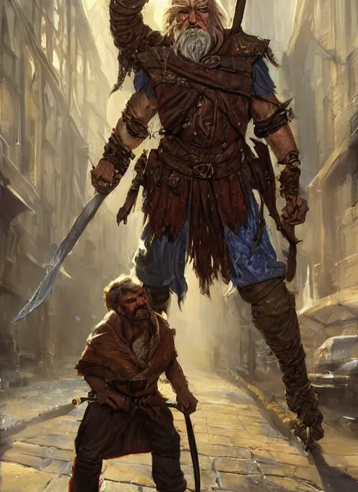 Image similar to poor beggar on the streets, ultra detailed fantasy, dndbeyond, bright, colourful, realistic, dnd character portrait, full body, pathfinder, pinterest, art by ralph horsley, dnd, rpg, lotr game design fanart by concept art, behance hd, artstation, deviantart, hdr render in unreal engine 5