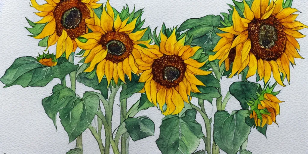 Prompt: sunflowers, watercolor, detailed, white background