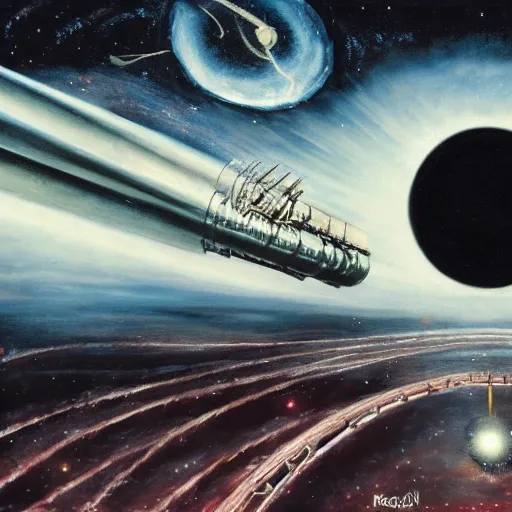 Prompt: atompunk basketball comet zipping through the sky, grand scale, galaxy beyond, blackhole sun, explosive energy, painting by h. r. giger, sharp focus, 4 k, unimaginable composition