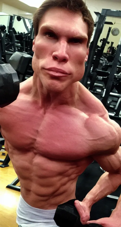 Image similar to real jerma face professional bodybuilder huge muscles strong expert photograph detailed