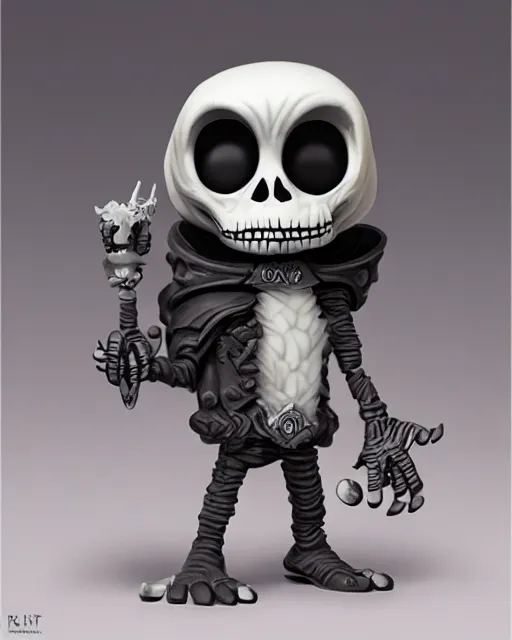 Image similar to Highly detailed Funko pop of jack skeleton, unreal engine, fantasy art by Greg Rutkowski, Loish, Rhads, Makoto Shinkai and Lois van baarle, ilya kuvshinov, rossdraws global illumination, radiant light, detailed and intricate environment