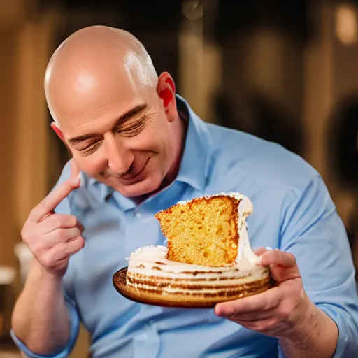 Image similar to Obese Jeff Bezos eating cake, XF IQ4, 150MP, 50mm, F1.4, ISO 200, 1/160s, natural light