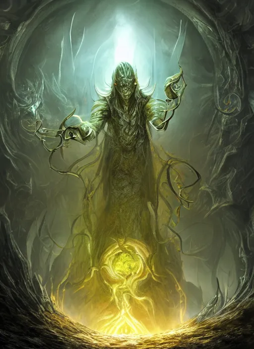 Image similar to hastur, ultra detailed fantasy, elden ring, realistic, dnd character portrait, full body, dnd, rpg, lotr game design fanart by concept art, behance hd, artstation, deviantart, global illumination radiating a glowing aura global illumination ray tracing hdr render in unreal engine 5