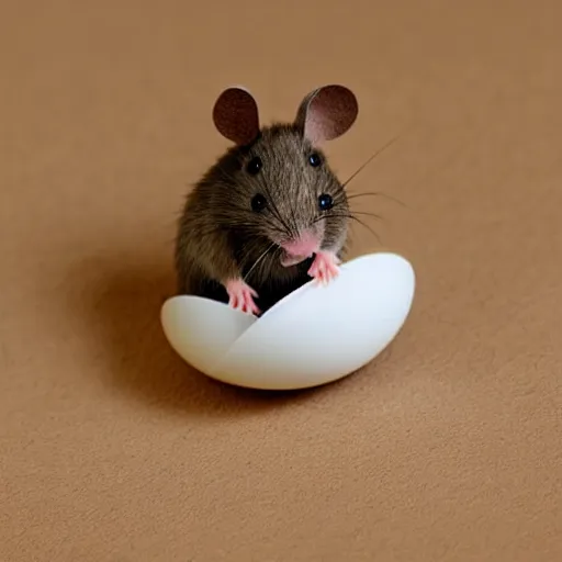 Prompt: a cute mouse in an eggshell, studio light, stockphoto style, photorealistic