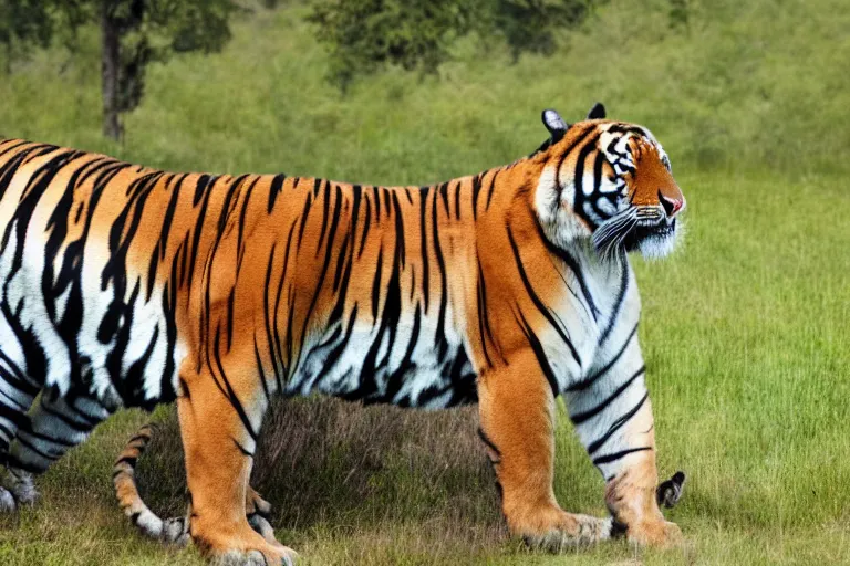 Image similar to a creature with the body of a human and the head of a tiger