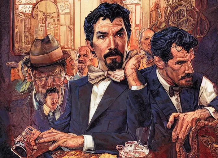 Prompt: a highly detailed mafia portrait of stephen strange, james gurney, james jean