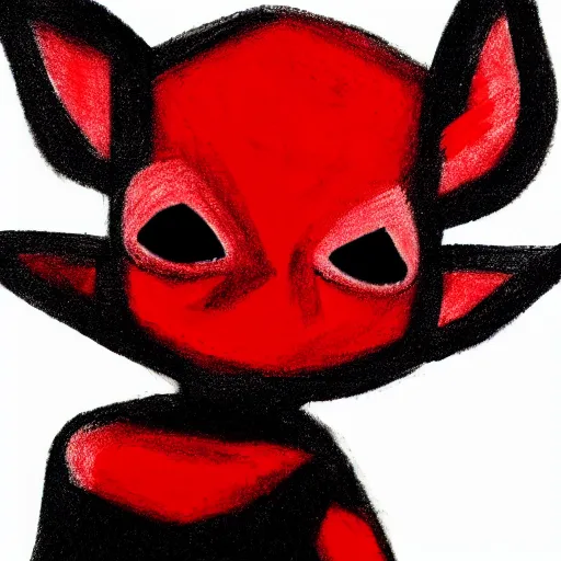 Image similar to abstract logo drawing of black and red baby yoda with black background, high contrast, 4k