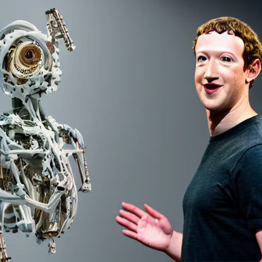 Image similar to animatronic Mark Zuckerberg, exposed mechanics, photo, Stan Winston studios, detailed, 4k