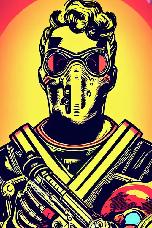 Image similar to fallout 7 6 retro futurist illustration art by butcher billy, sticker, colorful, illustration, highly detailed, simple, smooth and clean vector curves, no jagged lines, vector art, smooth andy warhol style